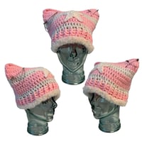 Pink and White Striped Cat Ear Beanie