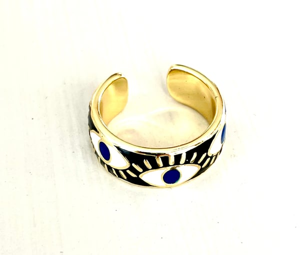 Image of Colorful Enamel Evil Eye Adjustable Ring