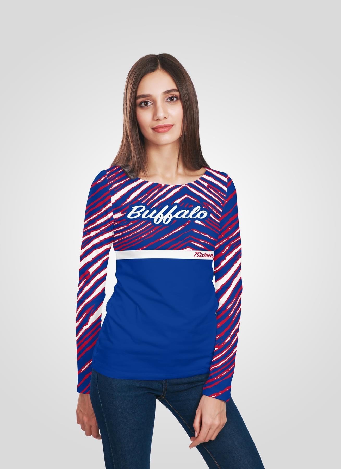 Women's Long Sleeve Z-Stripes Buffalo Tee - Blue | 7Sixteen Women's Long Sleeve Z-Stripes Buffalo Tee - Blue | 7Sixteen