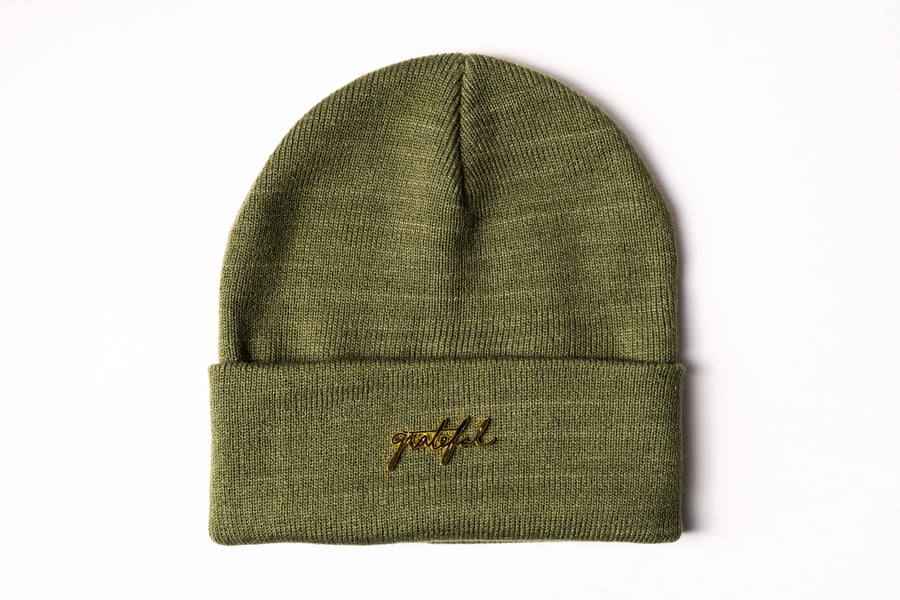 Image of Grateful Pin Beanie // Olive Green