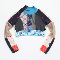 Image 4 of hearts dots plaid mix courtneycourtney SIZE 14/16 patchwork baseball raglan sleeve shrug sweater