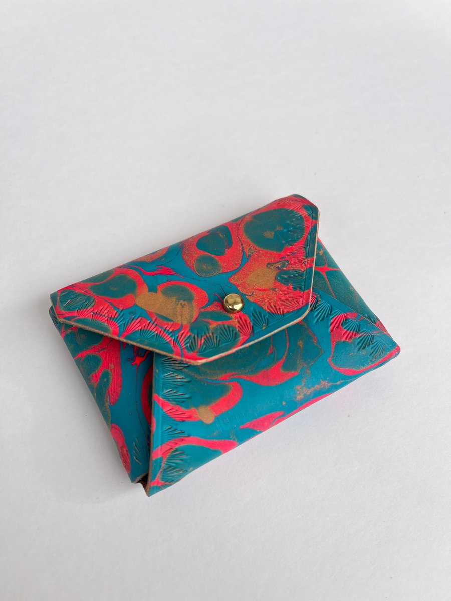 Image of Turquoise/Pink Marbled “No Stitch” Card Wallet