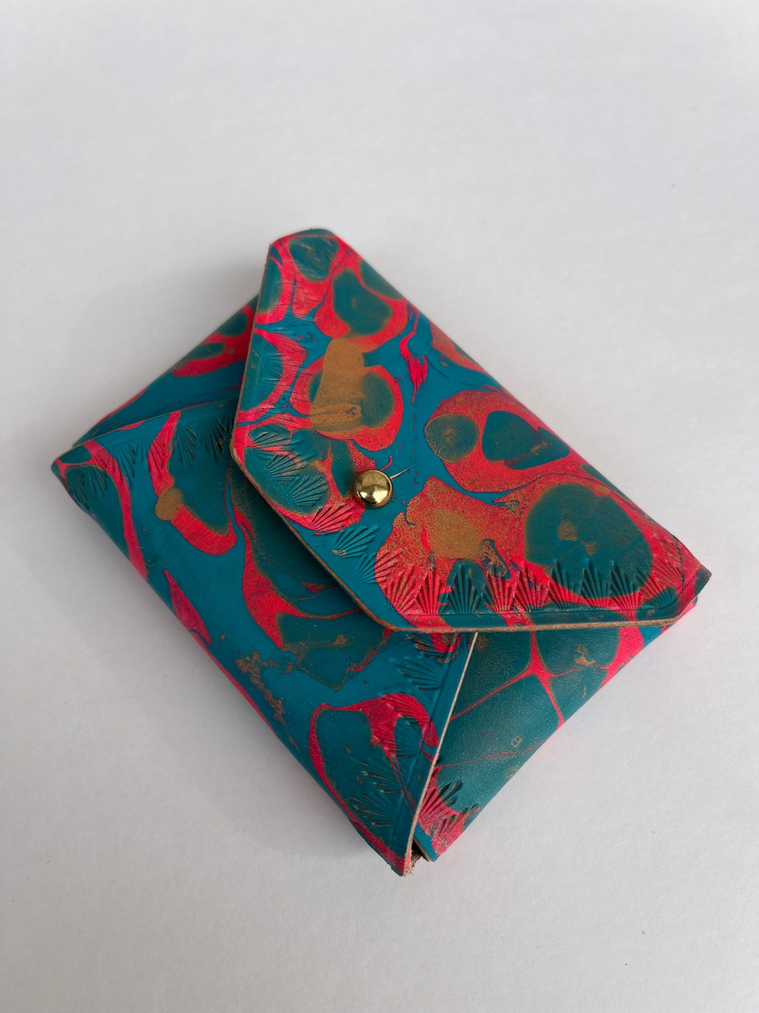 Image of Turquoise/Pink Marbled “No Stitch” Card Wallet
