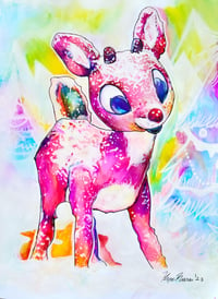 Rudolph the Red Nose Reindeer 8.5x11" Print- Watercolor Painting 