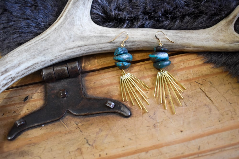 Image of Turquoise and Gold Burst Earrings