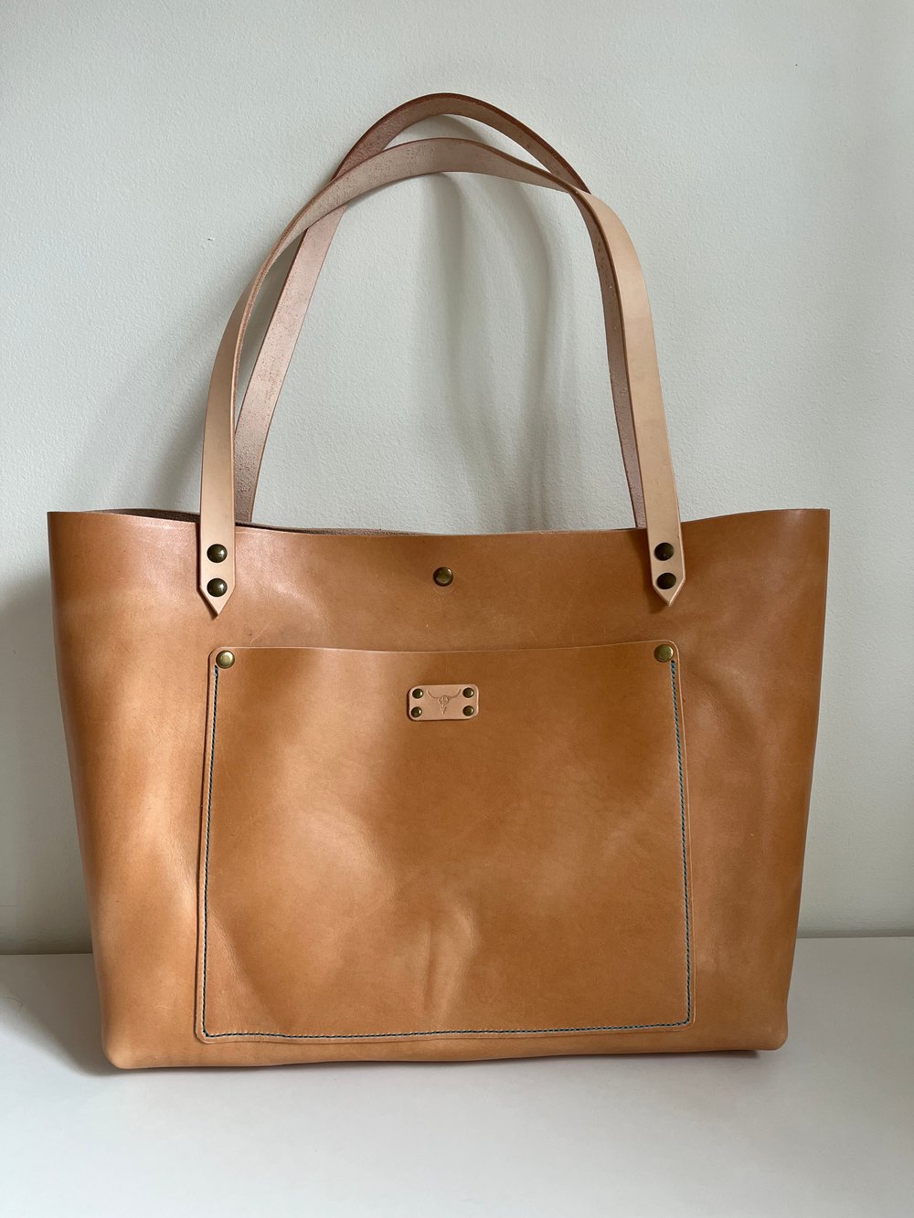 Image of Natural Italian Vachetta Carry-all Tote (Aqua)