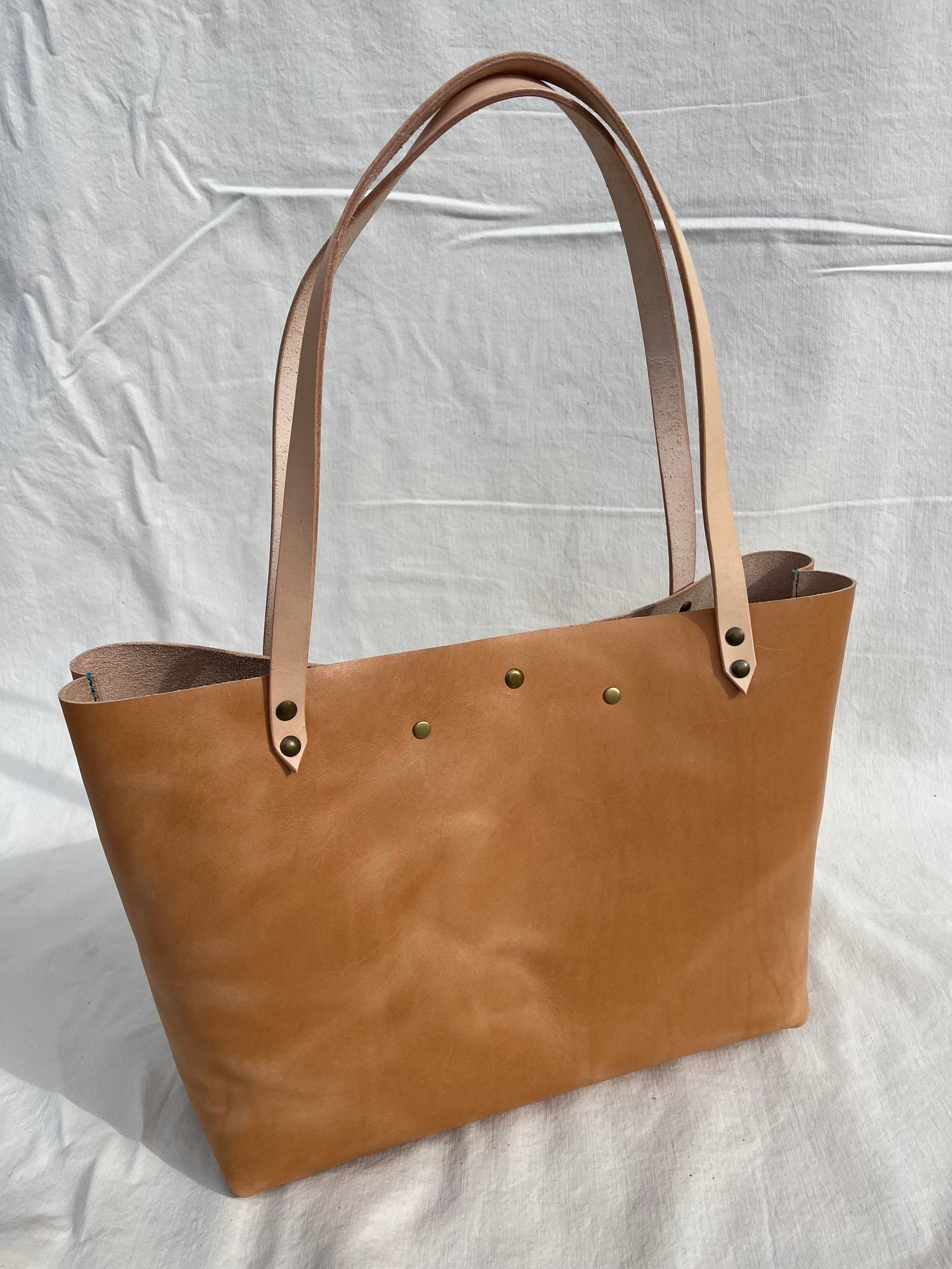 Image of Natural Italian Vachetta Carry-all Tote (Aqua)