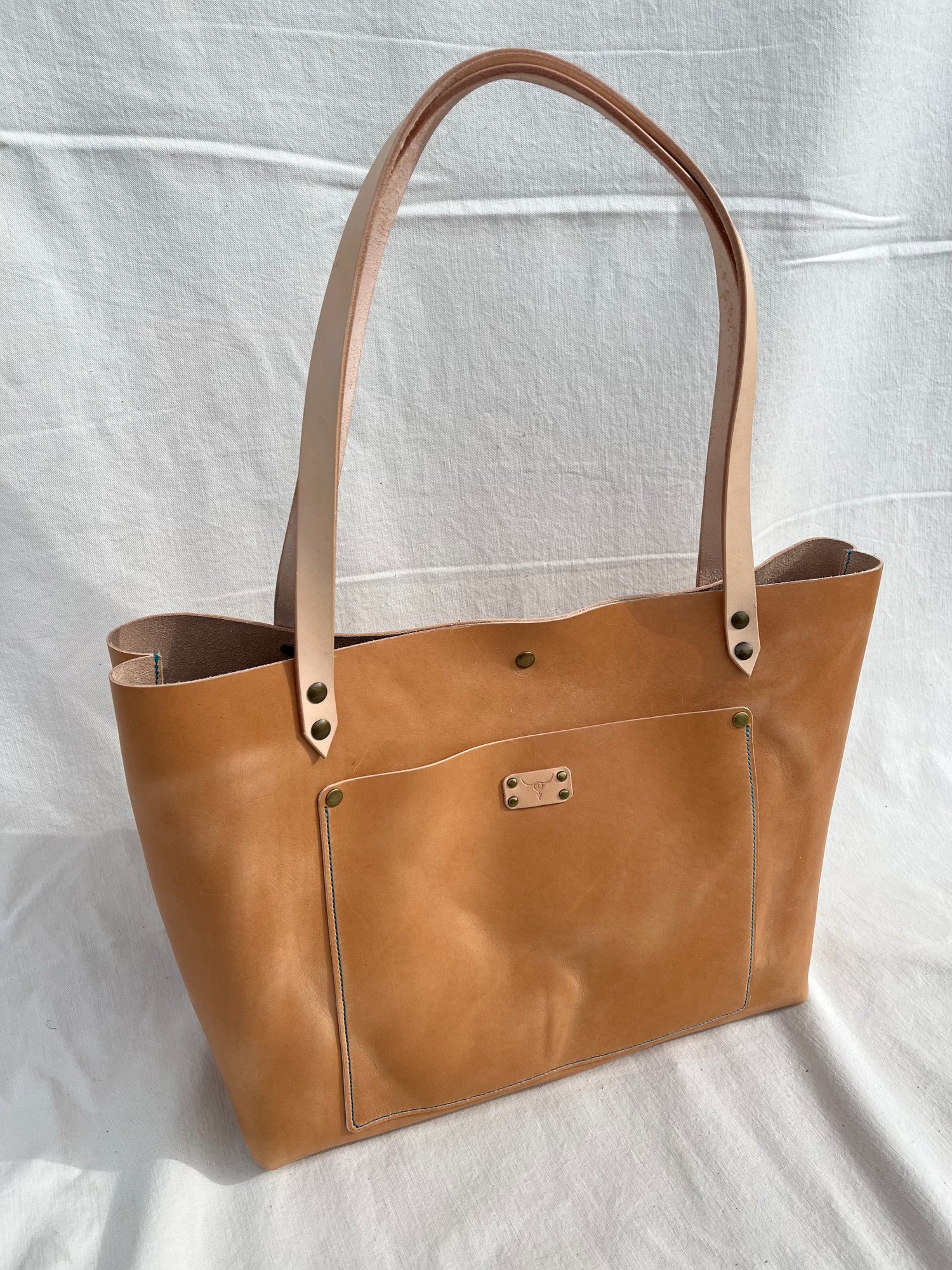 Image of Natural Italian Vachetta Carry-all Tote (Aqua)