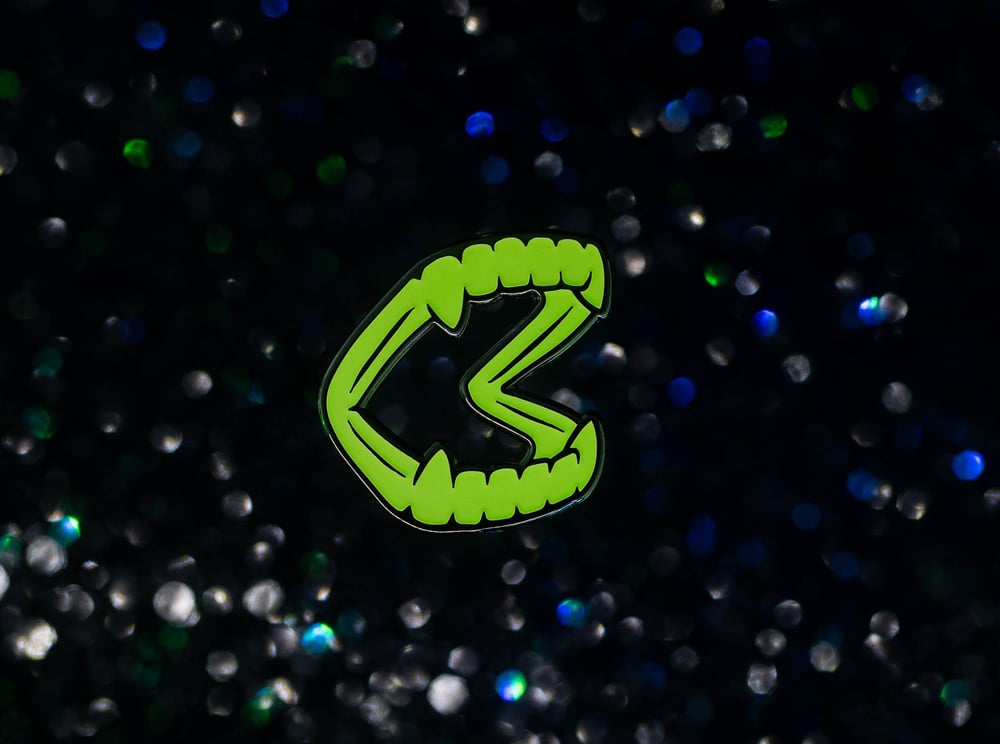 Scary Plastic Fangs Glitter Glow Enamel Pin Vampire Teeth