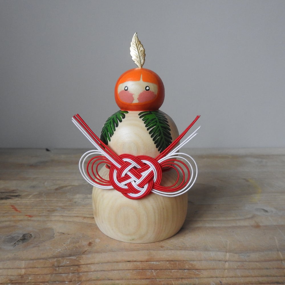 Image of kagami mochi girl - natural wood