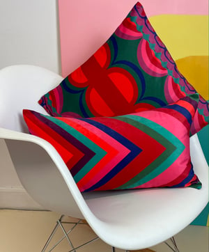 Image of NEW Velvet Totem Cushion Teal/Red