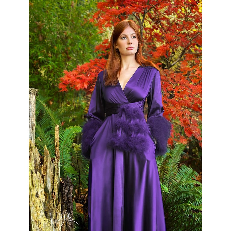 Regal Purple Marabou-cuffed Beverly Dressing Gown Image 2