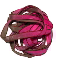 Image 2 of 1PC. DRAGON FRUIT  42" hand dyed wrist wrap bracelet silk ribbon/by COLOR KISSED SILK