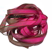 Image 4 of 1PC. DRAGON FRUIT  42" hand dyed wrist wrap bracelet silk ribbon/by COLOR KISSED SILK