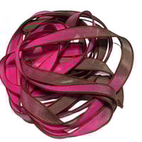 Image 1 of 1PC. DRAGON FRUIT  42" hand dyed wrist wrap bracelet silk ribbon/by COLOR KISSED SILK