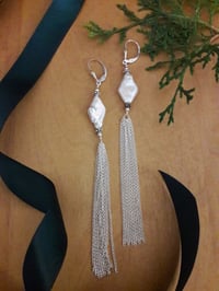 Image 2 of 7JU Freshwater Pearl Earrings with Sterling Silver Tassel