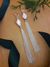 Image 1 of 7JU Freshwater Pearl Earrings with Sterling Silver Tassel