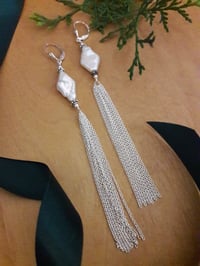 Image 3 of 7JU Freshwater Pearl Earrings with Sterling Silver Tassel