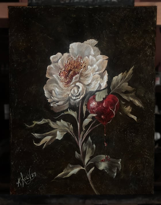 Image of "Peony gripping heart" Original painting