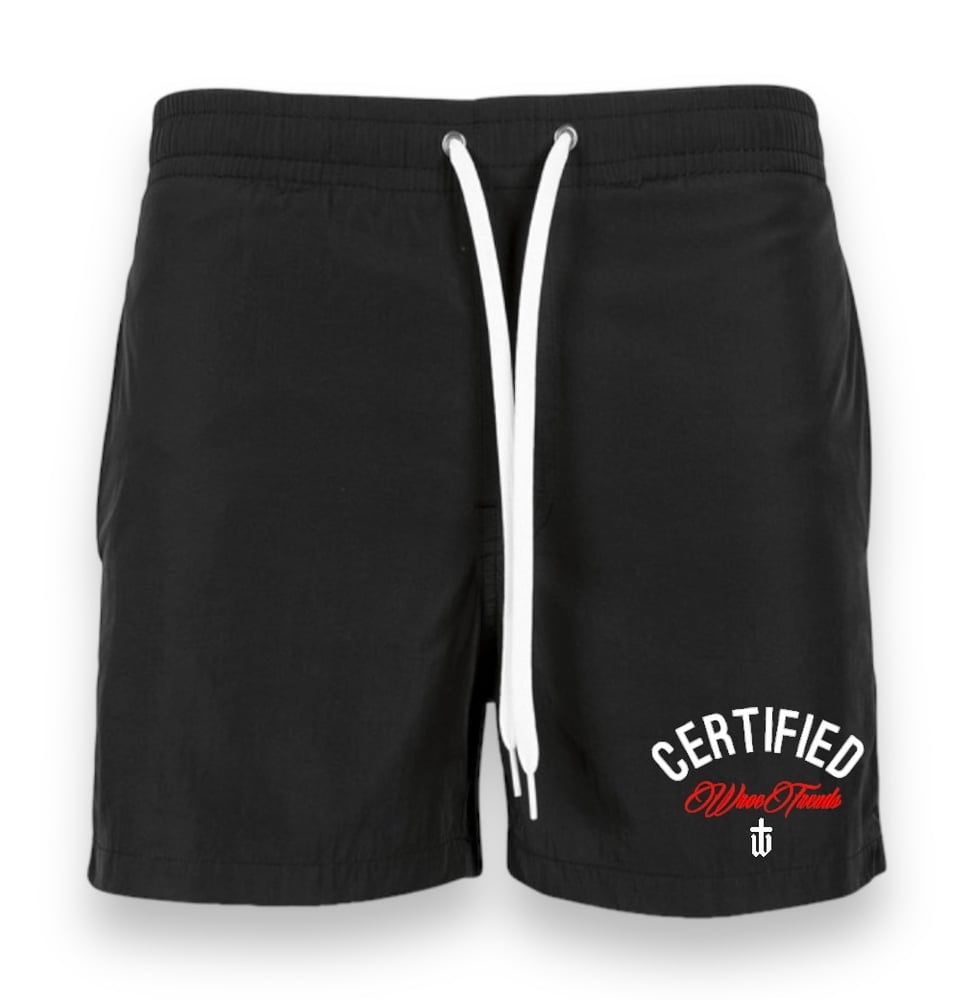 Image of BLACK/RED SWIM SHORTS