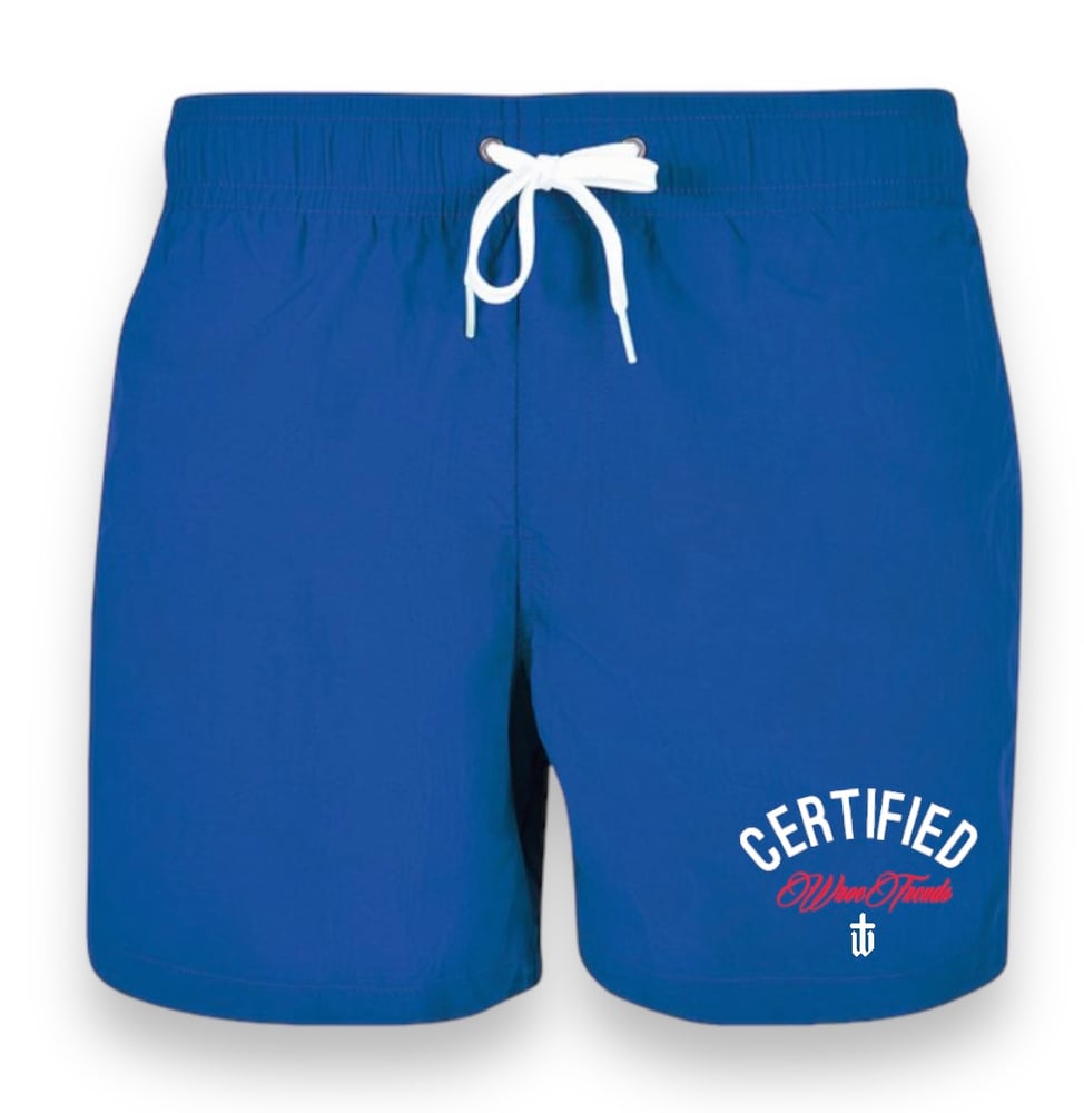 Image of BLUE/RED SWIM SHORTS