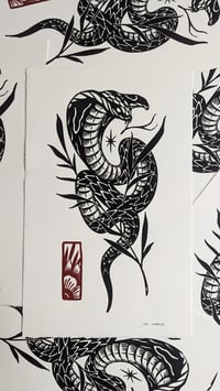 Image 3 of Lino print "SNAKE"