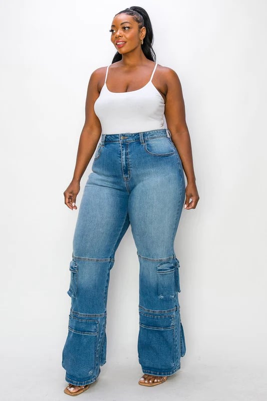 Image of 3PACK PLUS SIZE ASHY DENIM CARGO STRAIGHT LEG JEANS