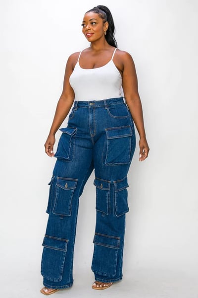 Image of 3PACK PLUS SIZE DARK DENIM CARGO STRAIGHT LEG JEANS