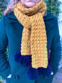 Mustard & Navy Pom Pom Scarf