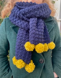 Navy & Yellow Pom Pom Scarf