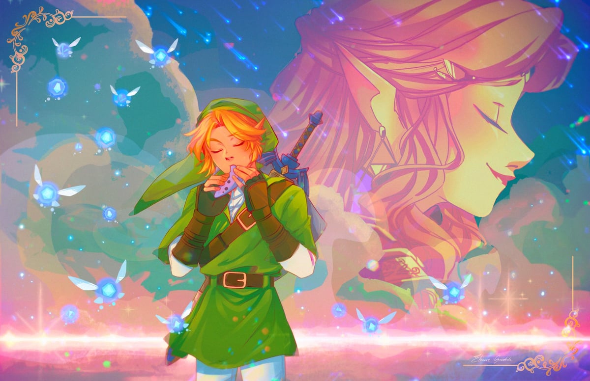 Ocarina of Time - Link & Zelda Print | Eleanor Grootch