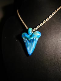 Image 2 of Silver aqua & blue slyme ahark tooth pendant.