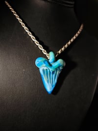 Image 3 of Silver aqua & blue slyme ahark tooth pendant.