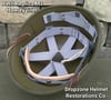 WWII Repro Hawley M-1 Helmet Liner. Rayon Webbing, M1 Nape & size 60 sweatband. 
