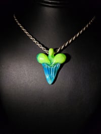 Image 2 of Silver aqua & green slyme shark tooth pendant.