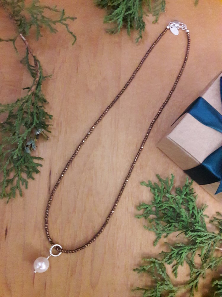 Image of 5HN Copper Pyrite Necklace with 10mm Pearl Pendant