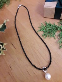Image 1 of 3PS Black Garnet with 10mm White Pearl Pendant