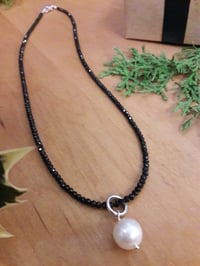 Image 4 of 3PS Black Garnet with 10mm White Pearl Pendant