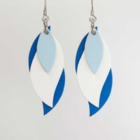 Image 1 of Australian leather leaf earrings - Powder blue, white, cobalt blue