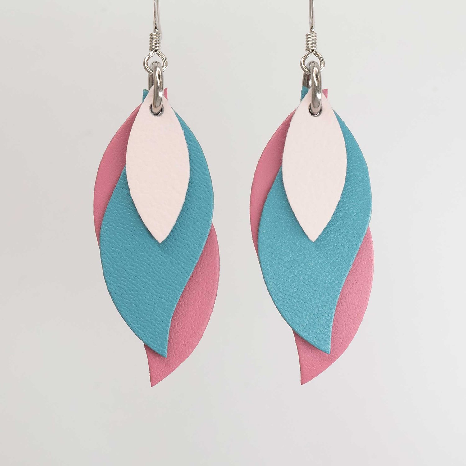 Image of Australian leather leaf earrings - Soft pink, blue, pink