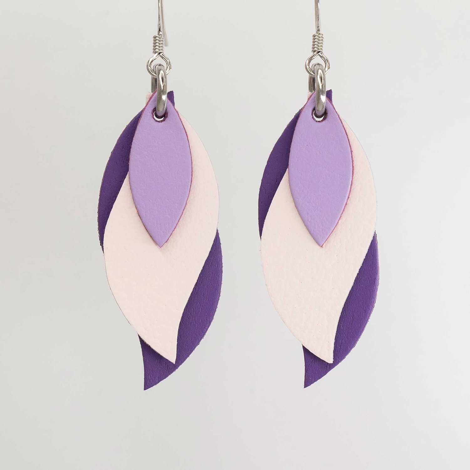 Image of Australian leather leaf earrings - Lilac, soft pink, purple