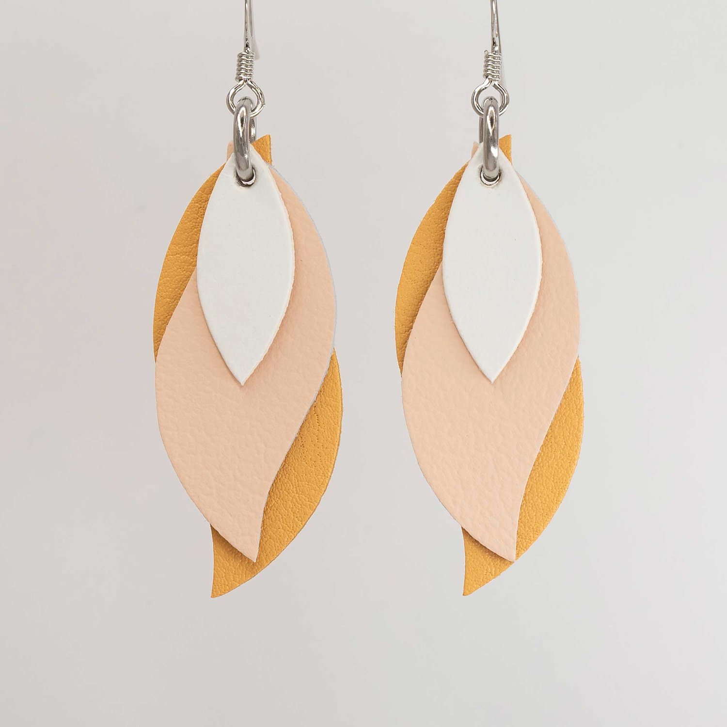 Image of Australian leather leaf earrings - White, pale peach, apricot