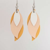 Image 1 of Australian leather leaf earrings - White, pale peach, apricot