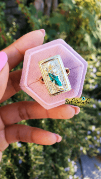 Image 1 of Rectangle Adjustable Green San Juditas Ring
