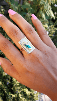 Image 2 of Rectangle Adjustable Green San Juditas Ring