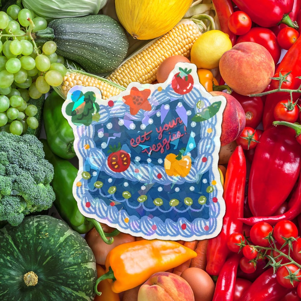 Image of Eat Your Veggies Cake Sparkle Sticker
