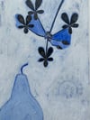 geranium and blue pear -original -FREE SHIPPING