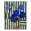 blue geranium on green stripes ~ original 