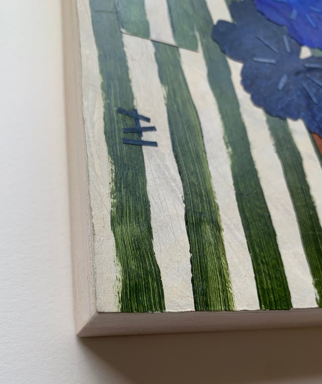 blue geranium on green stripes ~ original 