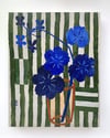 blue geranium on green stripes ~ original 